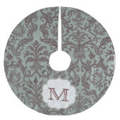 Slate Blue Damask Lace Monogram Initialen boomrok Kerstboom Rok (Voorkant)