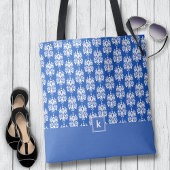 Slate Blue Damask Pattern Monogram Canvas tas