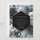Slate Blue Dark Bloom Wedding Kaart (Voorkant)