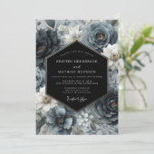 Slate Blue Dark Bloom Wedding Kaart (Staand voorkant)
