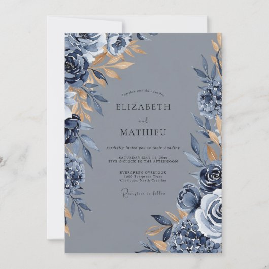 Slate Blue Distinguished Winter Wedding Kaart (Voorkant)