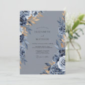 Slate Blue Distinguished Winter Wedding Kaart (Staand voorkant)