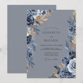 Slate Blue Distinguished Winter Wedding Kaart (Voorkant / Achterkant)