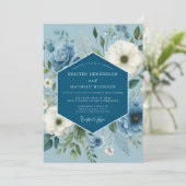 Slate Blue Dreamy Anemone Wedding Kaart (Staand voorkant)