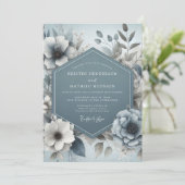 Slate Blue Dreamy Floral Wedding Kaart (Staand voorkant)