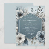 Slate Blue Dreamy Floral Wedding Kaart (Voorkant / Achterkant)