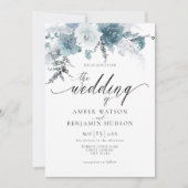Slate Blue Dusty Pastel Floral Boho Pampas Wedding Kaart (Voorkant)
