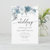 Slate Blue Dusty Pastel Floral Boho Pampas Wedding Kaart (Staand voorkant)