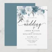 Slate Blue Dusty Pastel Floral Boho Pampas Wedding Kaart (Voorkant / Achterkant)
