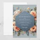 Slate Blue Elegant Bloom Wedding Kaart (Voorkant / Achterkant)