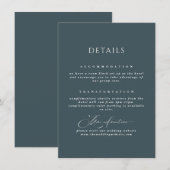 Slate Blue Elegant Kalligrafie Wedding Details Informatiekaartje (Voorkant / Achterkant)