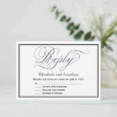 Slate Blue Elegant Script Reply Kaart (Staand voorkant)