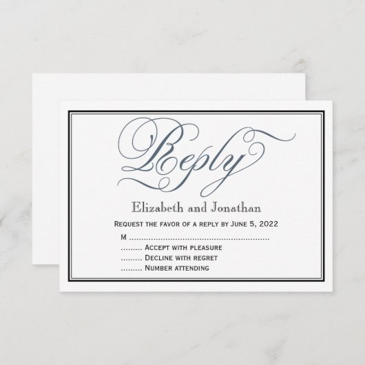 Slate Blue Elegant Script Reply Kaart (Voorkant / Achterkant)