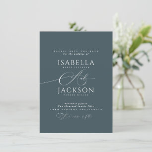 Slate Blue Elegante Minimalistische Moderne Huweli Save The Date