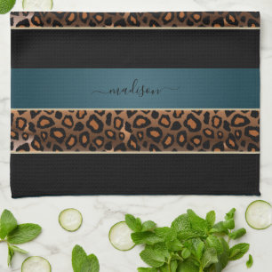 Slate Blue en Black Leopard Animal Print Theedoek