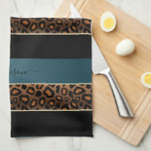 Slate Blue en Black Leopard Animal Print Theedoek (Quarter Fold)