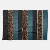 Slate Blue en Black Leopard Animal Print Theedoek (Horizontaal)