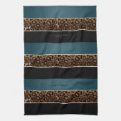 Slate Blue en Black Leopard Animal Print Theedoek (Verticaal)