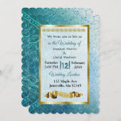 Slate Blue en Gold Mandala Wedding Invitations Kaart (Voorkant / Achterkant)