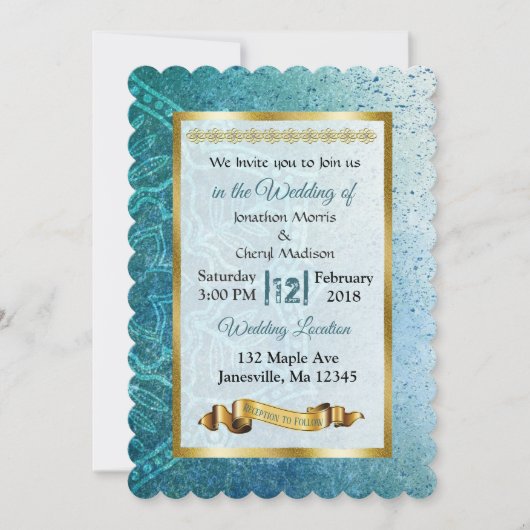 Slate Blue en Gold Mandala Wedding Invitations Kaart (Voorkant)