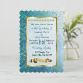 Slate Blue en Gold Mandala Wedding Invitations Kaart (Staand voorkant)