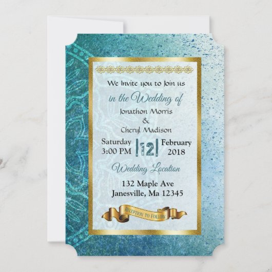 Slate Blue en Gold Mandala Wedding Invitations Kaart (Voorkant)