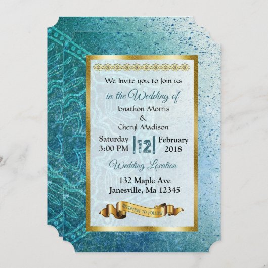Slate Blue en Gold Mandala Wedding Invitations Kaart (Voorkant / Achterkant)