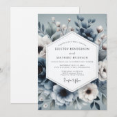 Slate Blue Ethereal Bloom Wedding Kaart (Voorkant / Achterkant)