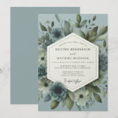Slate Blue Ethereal Bloom Wedding Kaart (Voorkant / Achterkant)