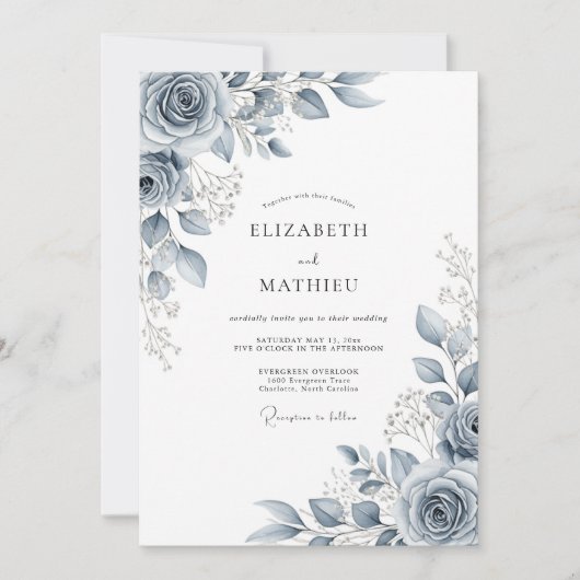 Slate Blue Ethereal Botanical Wedding Kaart (Voorkant)