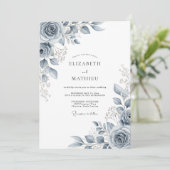 Slate Blue Ethereal Botanical Wedding Kaart (Staand voorkant)