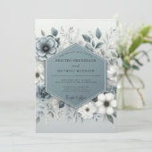 Slate Blue Ethereal Botanical Wedding Kaart (Staand voorkant)