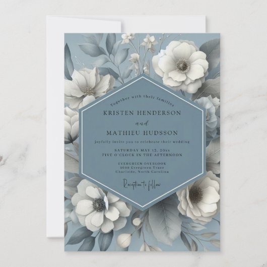 Slate Blue Ethereal Flora Wedding Kaart (Voorkant)