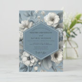 Slate Blue Ethereal Flora Wedding Kaart (Staand voorkant)
