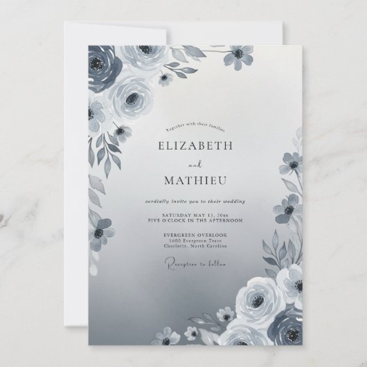 Slate Blue Ethereal Winter Wedding Kaart (Voorkant)