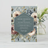 Slate Blue Faded Posy Wedding Kaart (Staand voorkant)