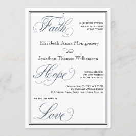 Slate Blue Faith Hope Love Script Wedding Kaart