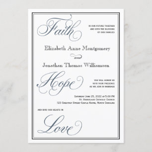 Slate Blue Faith Hope Love Script Wedding Kaart