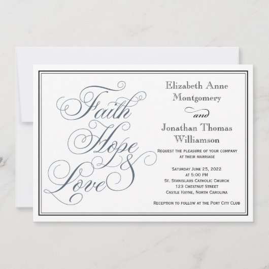 Slate Blue Faith Hope & Love Wedding Kaart (Voorkant)