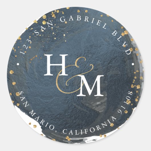 Slate Blue Faux Gold Script Ampersand Ronde Sticker (Voorkant)