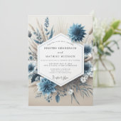 Slate Blue Floral Autumn Wedding Kaart (Staand voorkant)