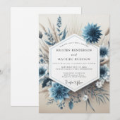 Slate Blue Floral Autumn Wedding Kaart (Voorkant / Achterkant)
