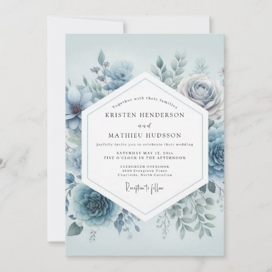 Slate Blue Floral Dream Wedding Kaart (Voorkant)