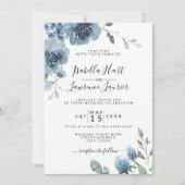 Slate Blue Floral Dusty Blue Pastel Wedding Kaart (Voorkant)