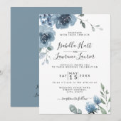 Slate Blue Floral Dusty Blue Pastel Wedding Kaart (Voorkant / Achterkant)