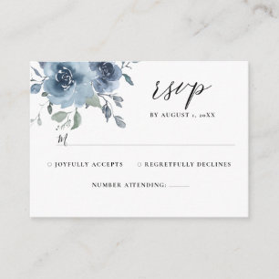 Slate Blue Floral Dusty Pastel Wedding RSVP Informatiekaartje