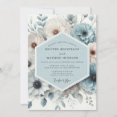 Slate Blue Floral Elegance Wedding Kaart (Voorkant)