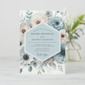 Slate Blue Floral Elegance Wedding Kaart (Staand voorkant)