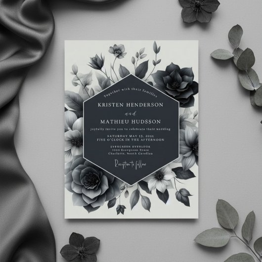 Slate Blue Floral Enchantment Wedding Kaart