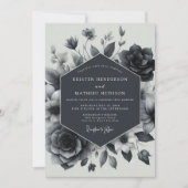 Slate Blue Floral Enchantment Wedding Kaart (Voorkant)